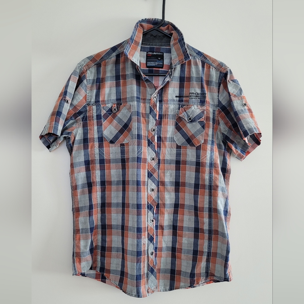 PRO JEK raw - M- Blue and Orange Plaid Shirt
